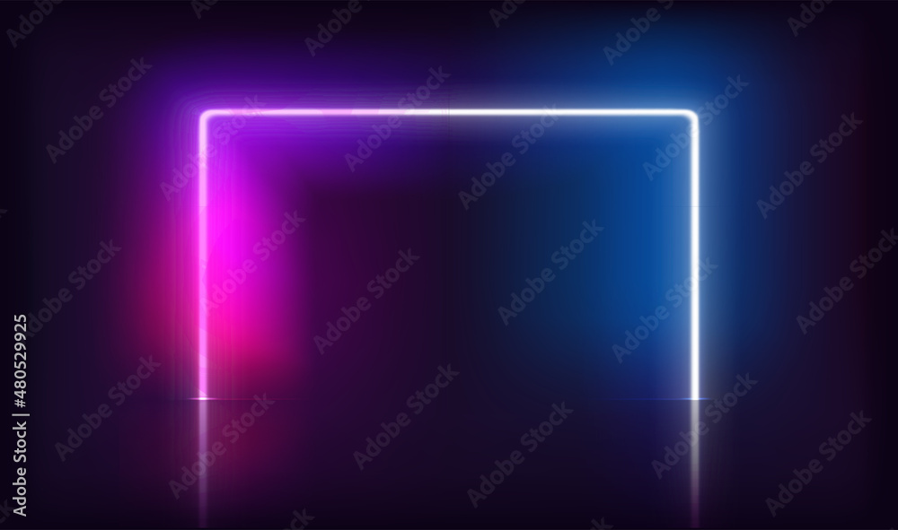 Wide neon glowing gates on dark background. Template for design