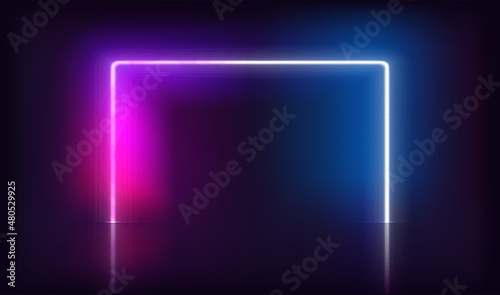 Wide neon glowing gates on dark background. Template for design