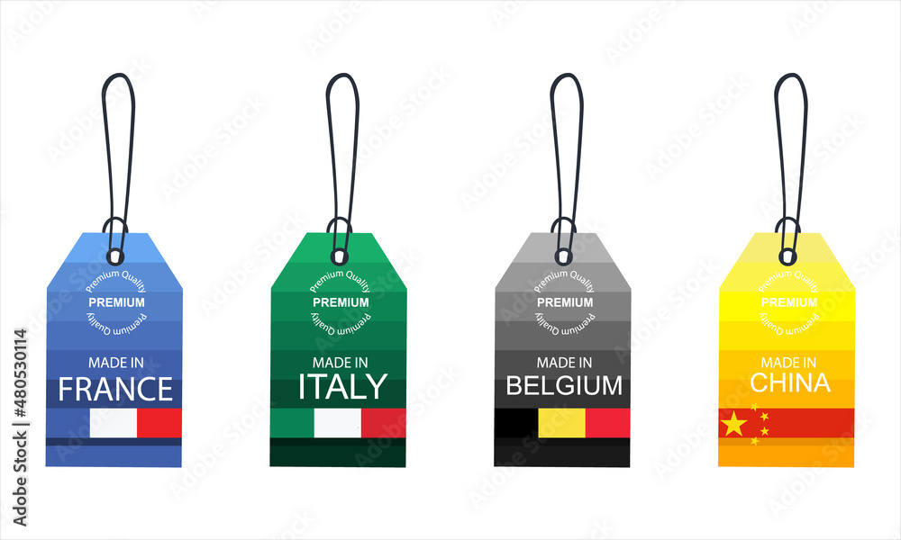 Set of different Country labels. Made in badges with flags