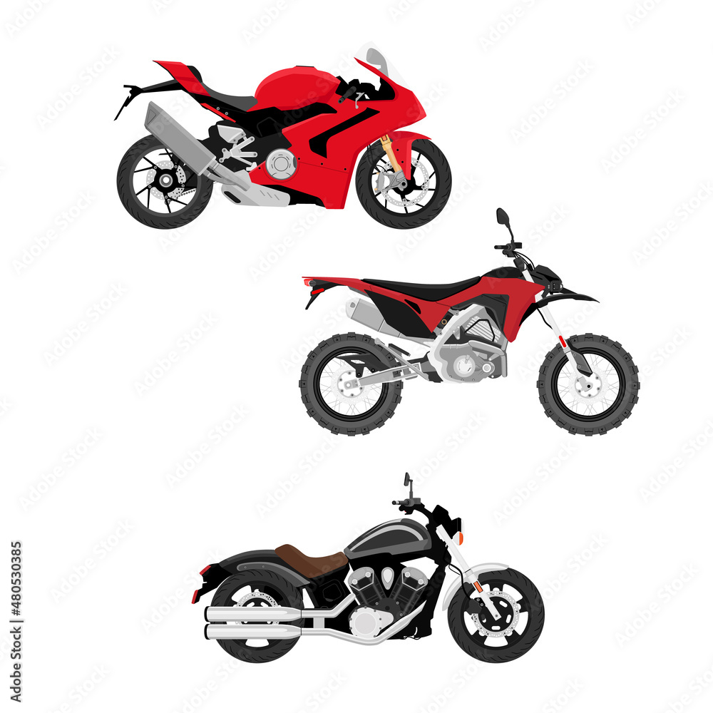 Obraz premium Motorbike set. Motor transport detail sports road moto collection