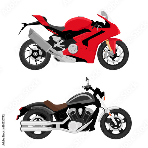 Motorbike set. Motor transport detail sports road moto collection photo