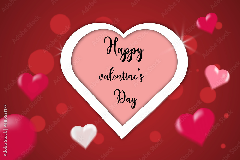 Happy valentines day heart shape banner poster design vector illustration.