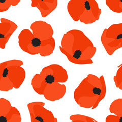 Fotobehang Rood patronen Klaprozen patroon zomerse weidebloemen  © viktorijareut