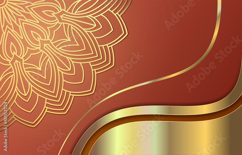 Abstract terracotta background with golden pattern and mandala.