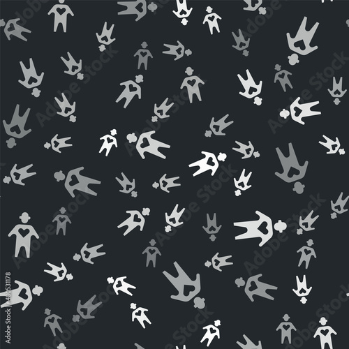 Grey Volunteer icon isolated seamless pattern on black background. Vector