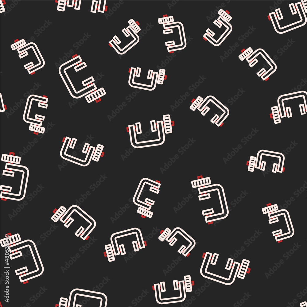 Line Clamp and screw tool icon isolated seamless pattern on black background. Locksmith tool. Vector Line Clamp and screw tool icon isolated seamless pattern on black background. Locksmith tool. Vector