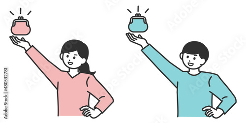 若い男性と若い女性のお金の悩みが解決されるイメージのイラスト素材