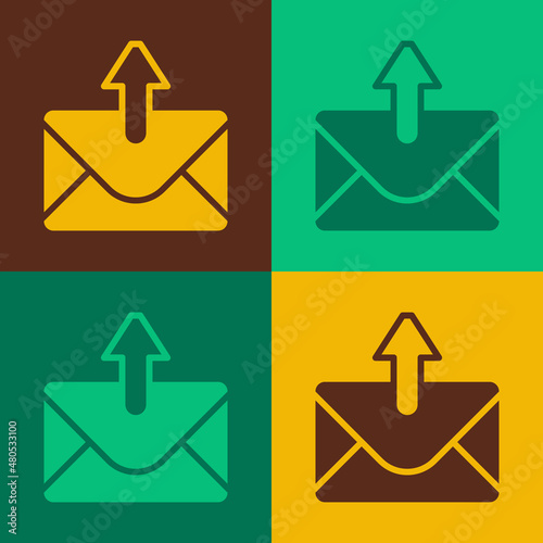 Pop art Mail and e-mail icon isolated on color background. Envelope symbol e-mail. Email message sign. Vector
