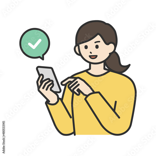 若い女性がスマートフォンを操作して登録するイラスト素材セット