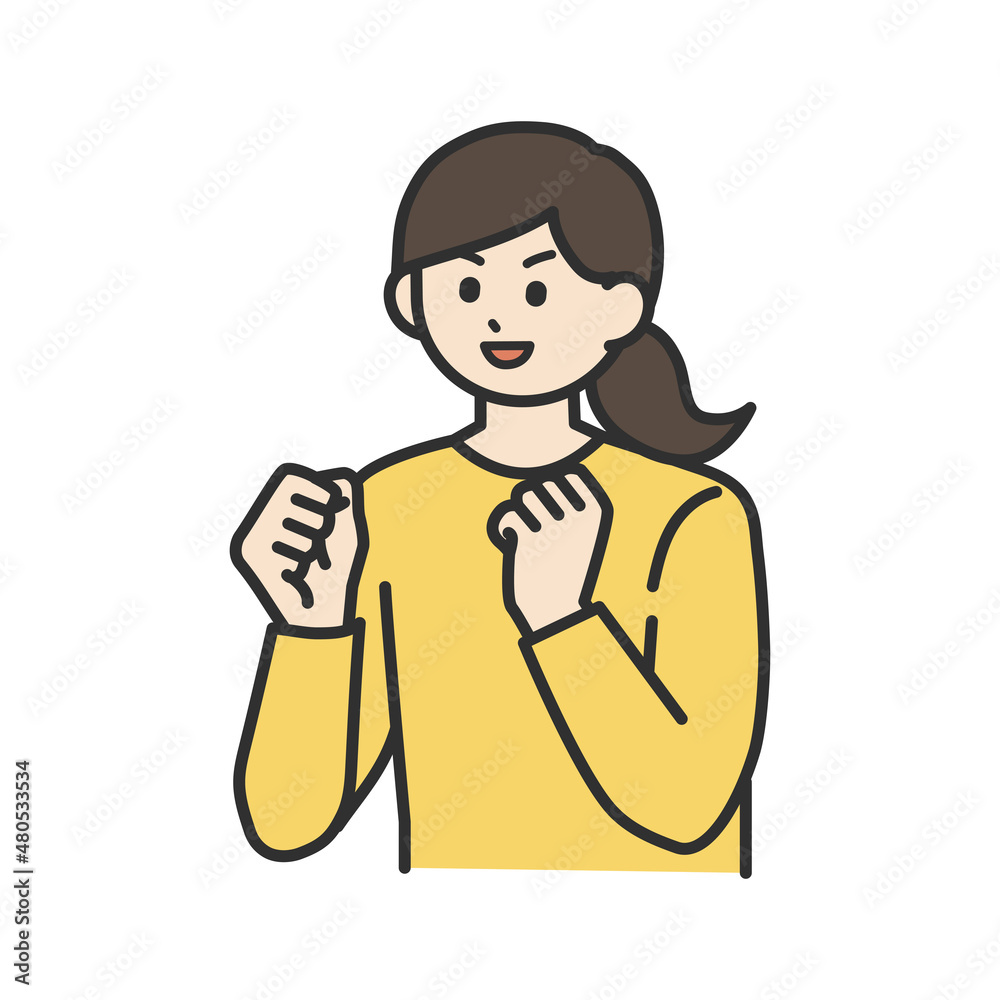 若い女性がガッツポーズをするイラスト素材 若い女性がガッツポーズをするイラスト素材