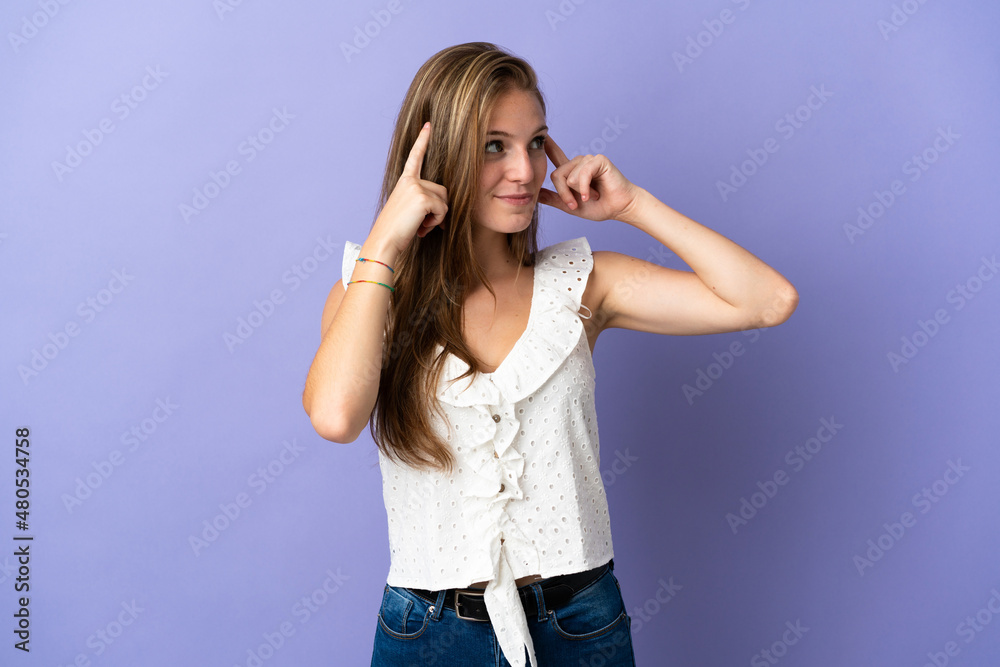 Young caucasian woman over isolated background having doubts and thinking Young caucasian woman over isolated background having doubts and thinking