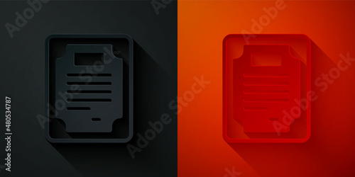 Paper cut Certificate template icon isolated on black and red background. Achievement, award, degree, grant, diploma concepts. Paper art style. Vector