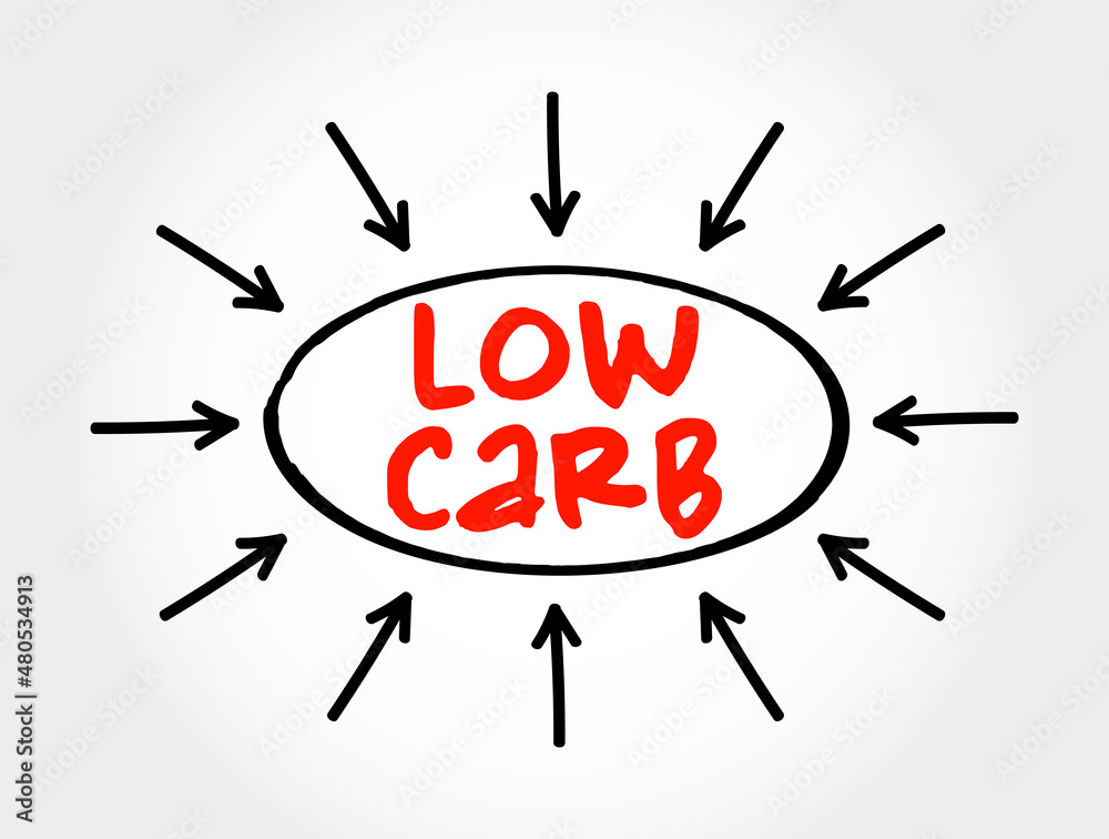 Low Carb text with arrows, concept for presentations and reports Low Carb text with arrows, concept for presentations and reports