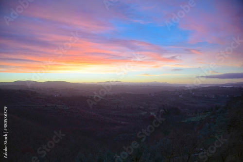 Dramatic Sunrise Over the Hills of Tuscany Italy © JonShore