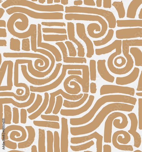 Geometric Ethnic  Hand Drawn Vector Seamless Pattern.Beige Design for Fabric, Wrapping Paper, Gift Cards etc.
