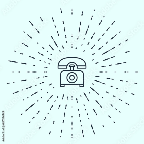 Black line Telephone icon isolated on grey background. Landline phone. Abstract circle random dots. Vector Illustration