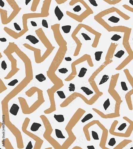 Geometric Ethnic  Hand Drawn Vector Seamless Pattern. Beige Design for Fabric, Wrapping Paper, Gift Cards etc.