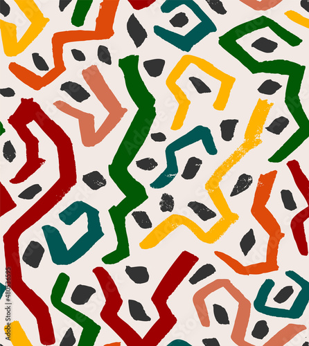 Geometric Ethnic  Hand Drawn Vector Seamless Pattern.Colorful Design for Fabric, Wrapping Paper, Gift Cards etc.
