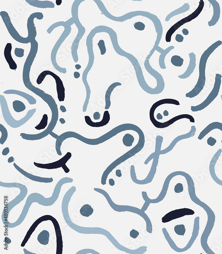 Abstract Water Drops  Hand Drawn Vector Seamless Pattern. Blue Waves  Design for Fabric, Wrapping Paper, Gift Cards etc.
