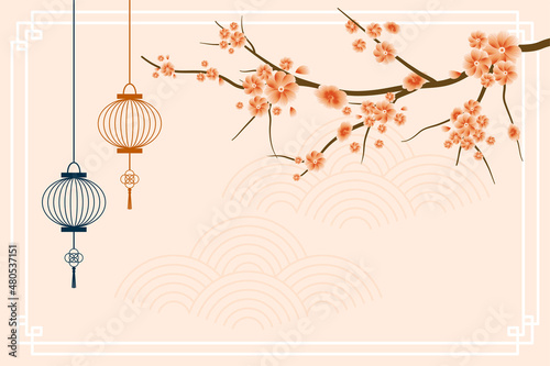 sakura tree with flowers chinese background design