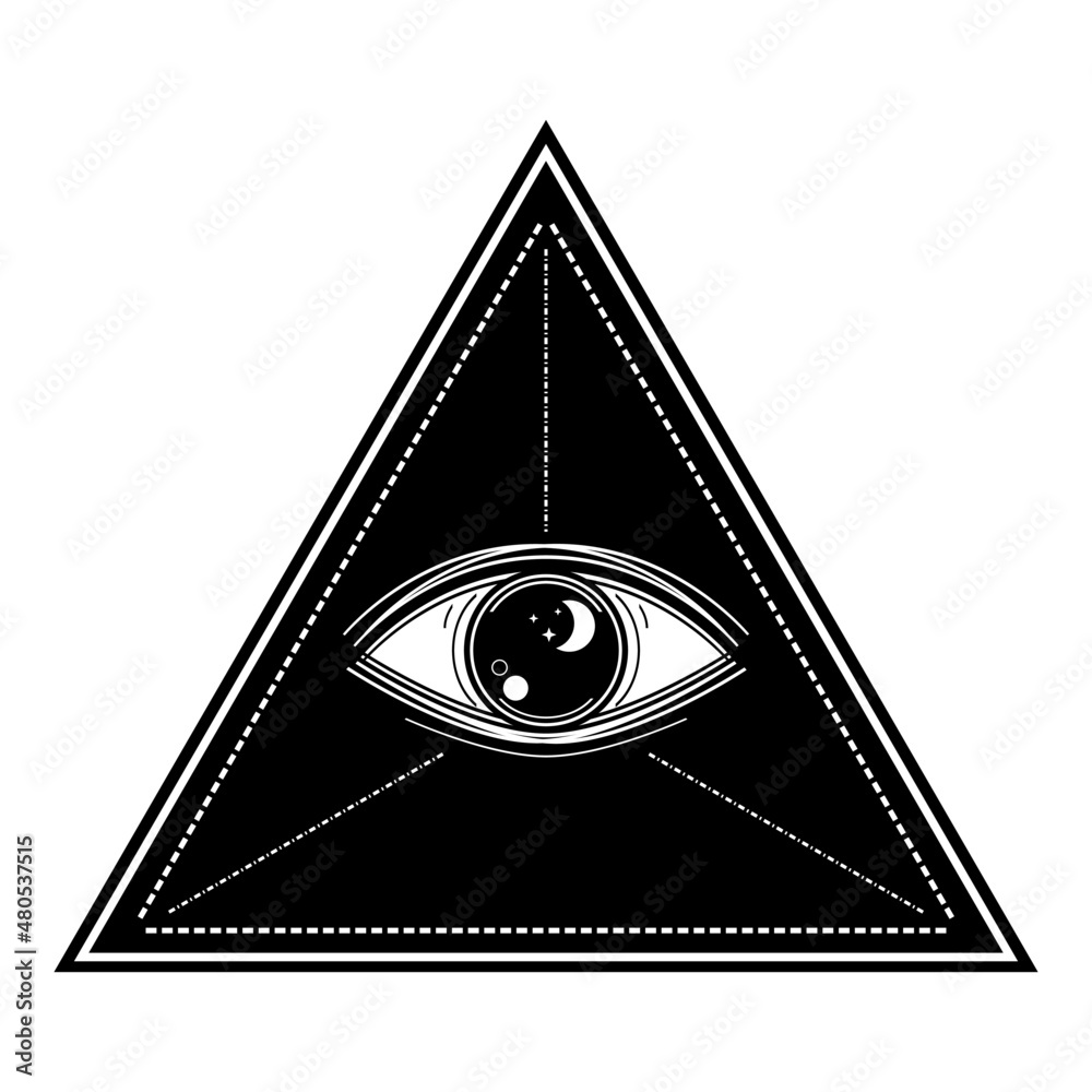 Eye of Providence , All seeing eye of god in triangle on white