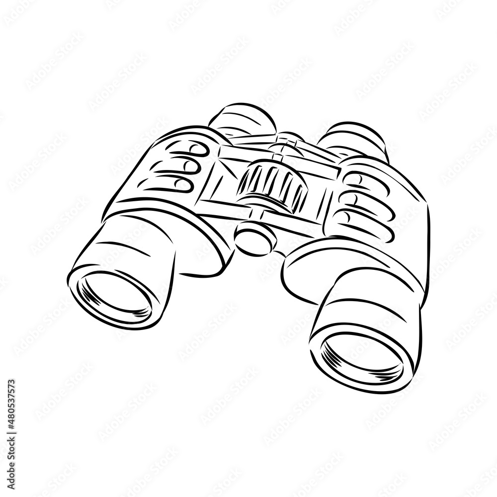 Binoculars isolated on white background. Vector illustration of a sketch style. Binoculars isolated on white background. Vector illustration of a sketch style.