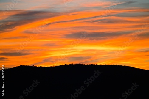 Dramatic Sunrise Over the Hills of Tuscany Italy