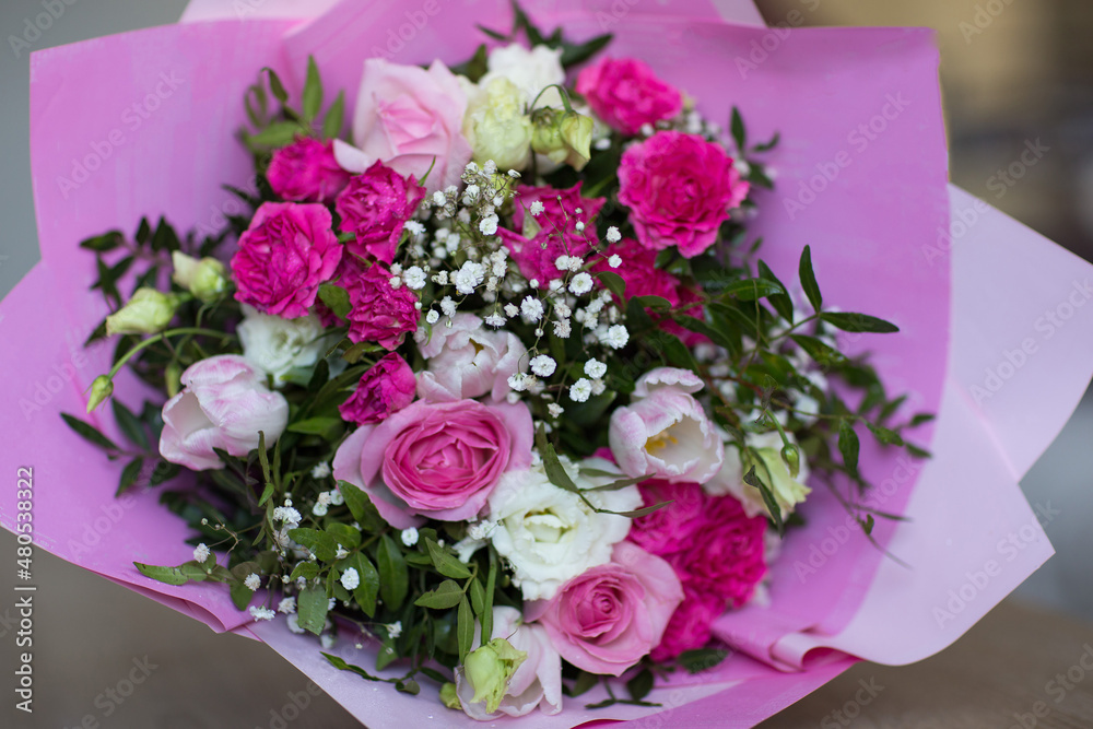 bouquet of pink flowers clouse up 