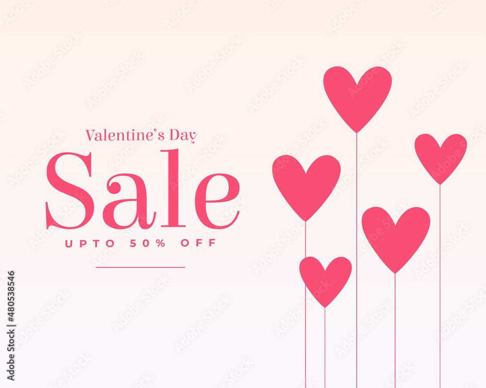 valentines day sale background with hand drawn hearts balloons
