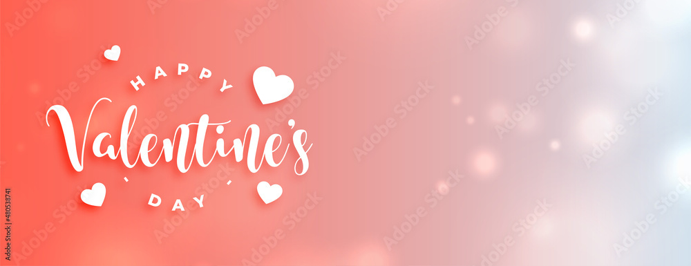 happy valentines day bokeh banner design - obrazy, fototapety, plakaty 