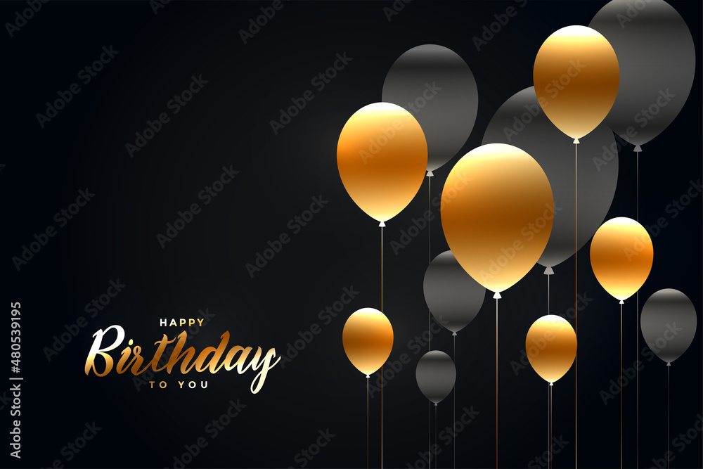 golden and black birthday shiny balloons background Stock Vector