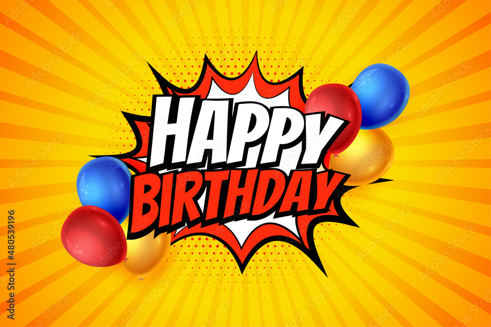 Fototapeta premium happy birthday template in comic style design