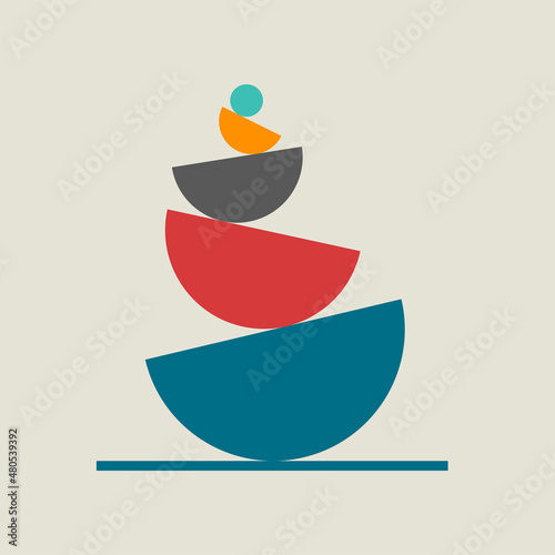 Balance icon with stones. Flat pebble logo