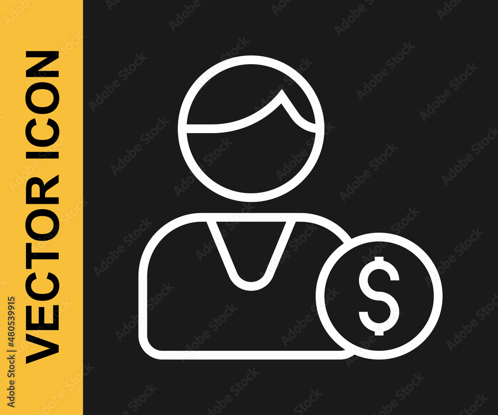 White line Buyer icon isolated on black background. Vector