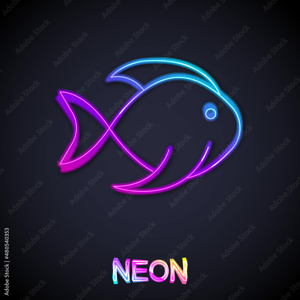 Glowing neon line Fish icon isolated on black background. Vector Glowing neon line Fish icon isolated on black background. Vector