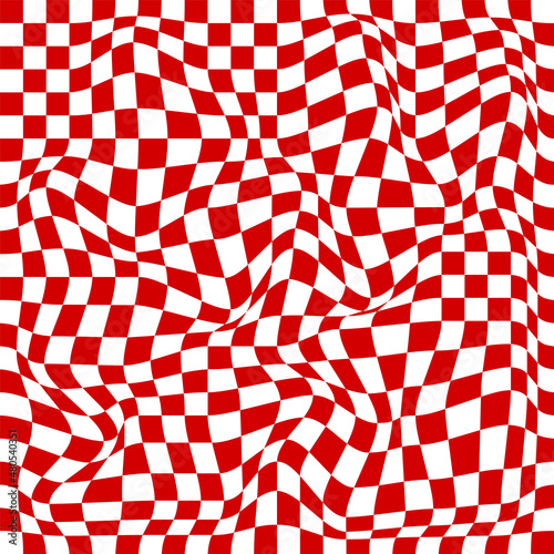 Distorted surface. Chess background with distortion. Optical illusion banner