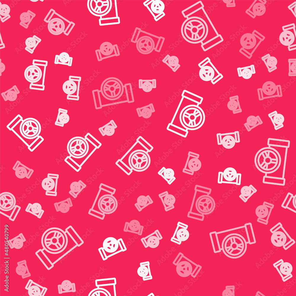 White line Oil pipe with valve icon isolated seamless pattern on red background. Vector White line Oil pipe with valve icon isolated seamless pattern on red background. Vector