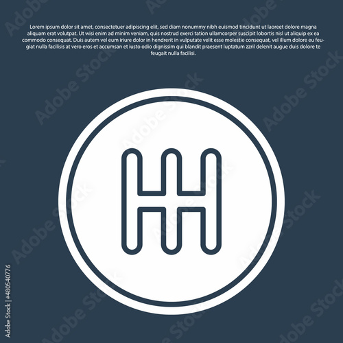 Blue line Gear shifter icon isolated on blue background. Transmission icon. Vector