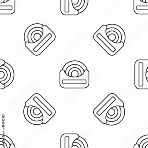 Grey line Dental floss icon isolated seamless pattern on white background. Vector