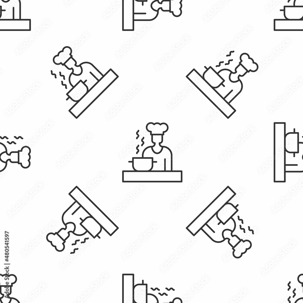 Grey line Spanish cook icon isolated seamless pattern on white background. Vector