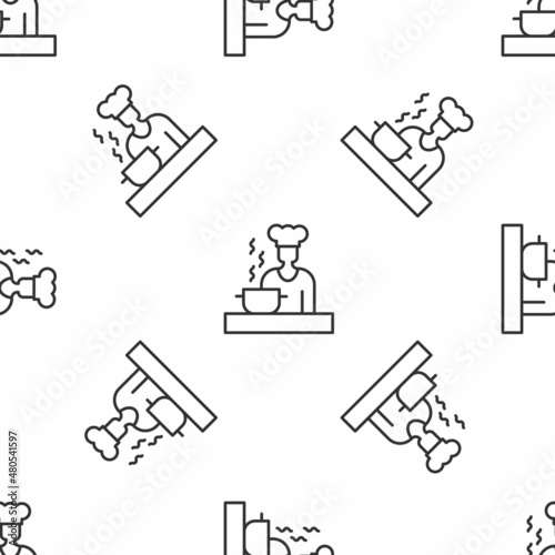 Grey line Spanish cook icon isolated seamless pattern on white background. Vector