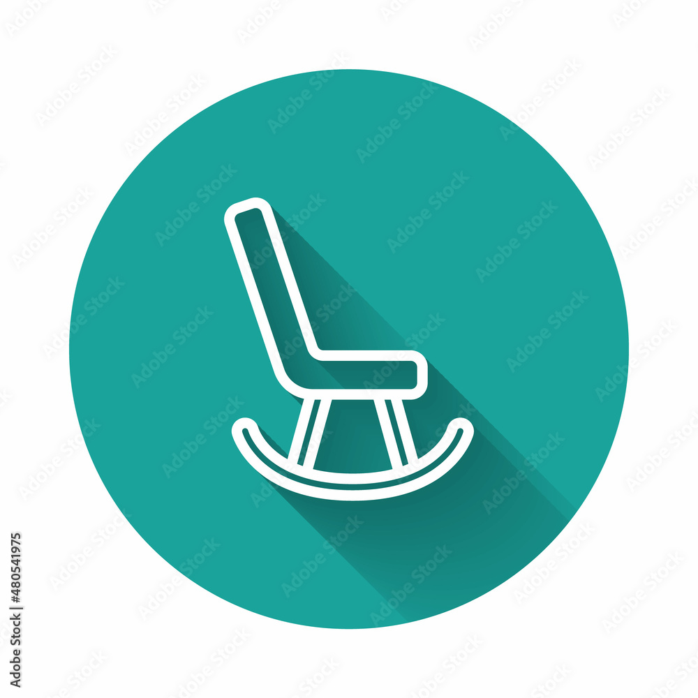 White line Armchair icon isolated with long shadow. Green circle button. Vector White line Armchair icon isolated with long shadow. Green circle button. Vector