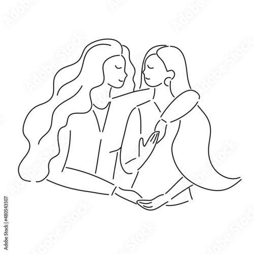 Couple Lesbian in love, hand draw doodle cartoon vector illustration for valentine's day concept.	