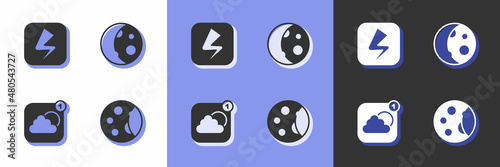 Set Moon phases, Lightning bolt, Weather forecast app and icon. Vector