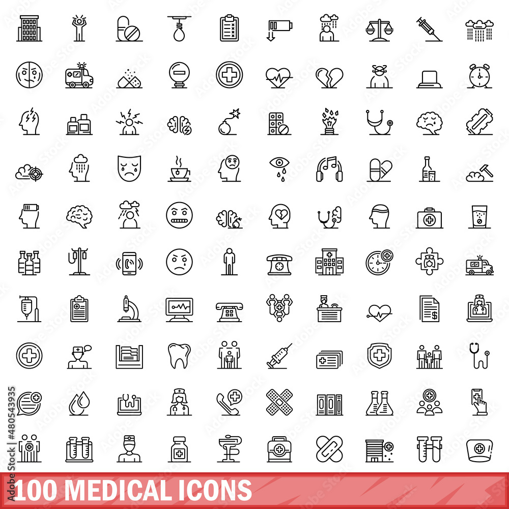 Fototapeta premium 100 medical icons set, outline style