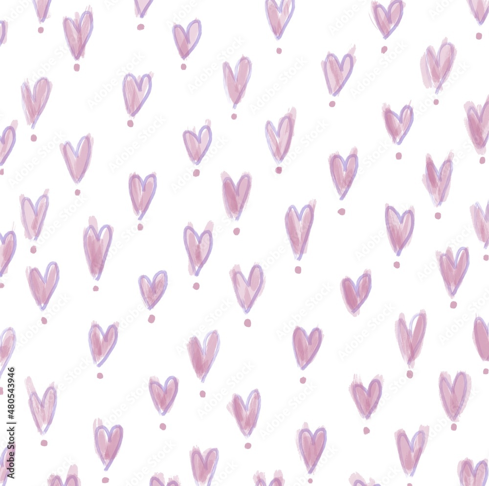 Pattern with little pink hearts. Many hearts on a white background. Pattern with little pink hearts. Many hearts on a white background.