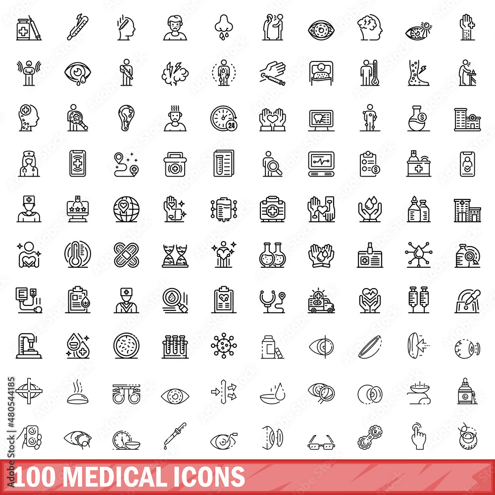 100 medical icons set, outline style 100 medical icons set, outline style