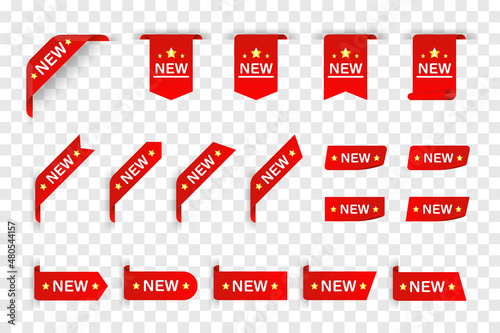 Set of red labels isolated on white background