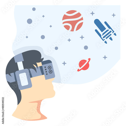 Space exploration Concept, visualizing space using Headset Vector color Icon Design, Metaverse Symbol, Persistent Virtual environment Sign, Internet functions In futurism Stock Illustration