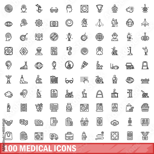 100 medical icons set, outline style